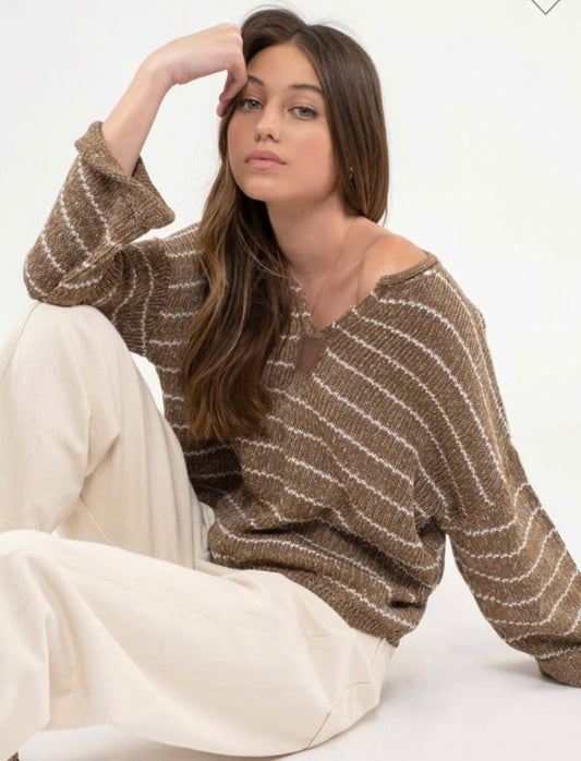 Lena Brown Striped Sweater