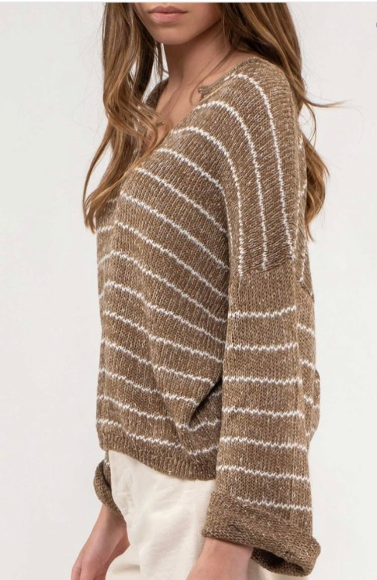 Lena Brown Striped Sweater