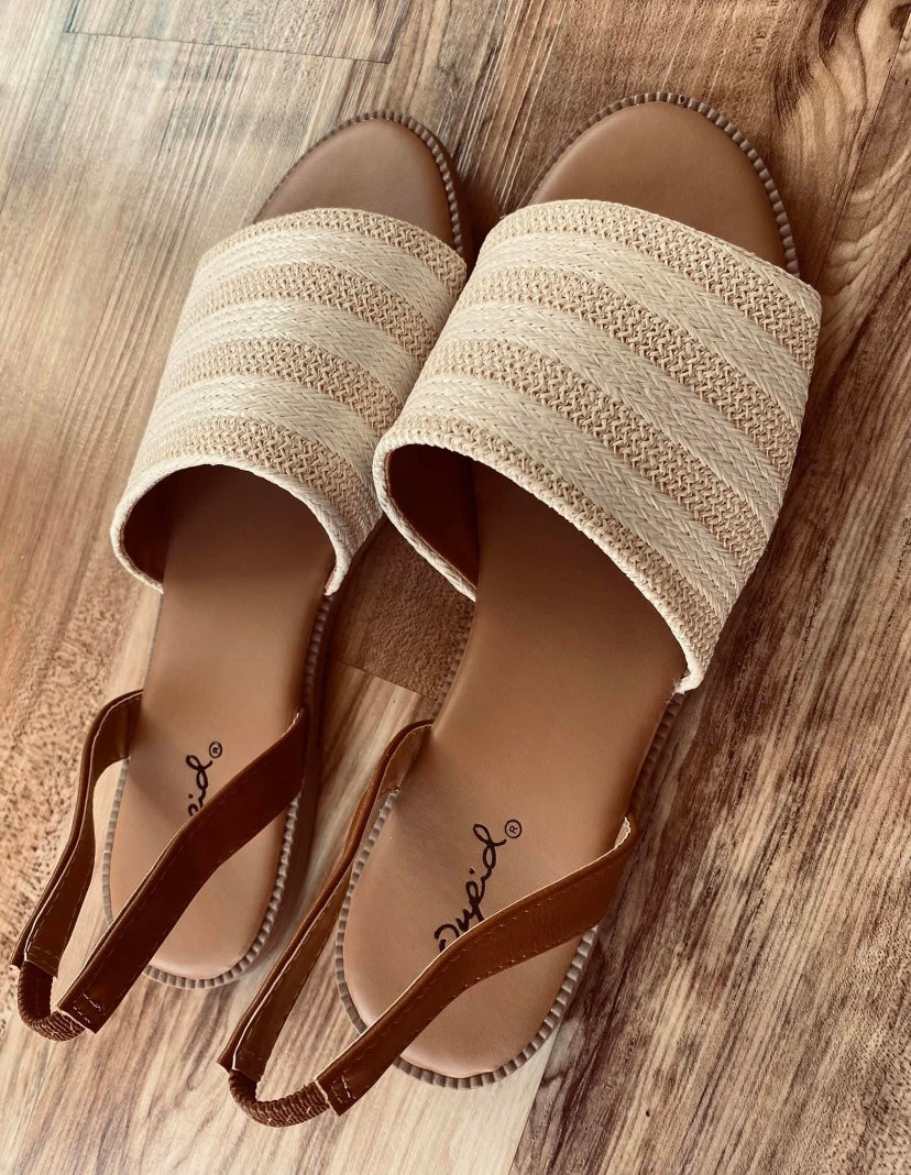 Beige Slingback Flat Sandals on loop