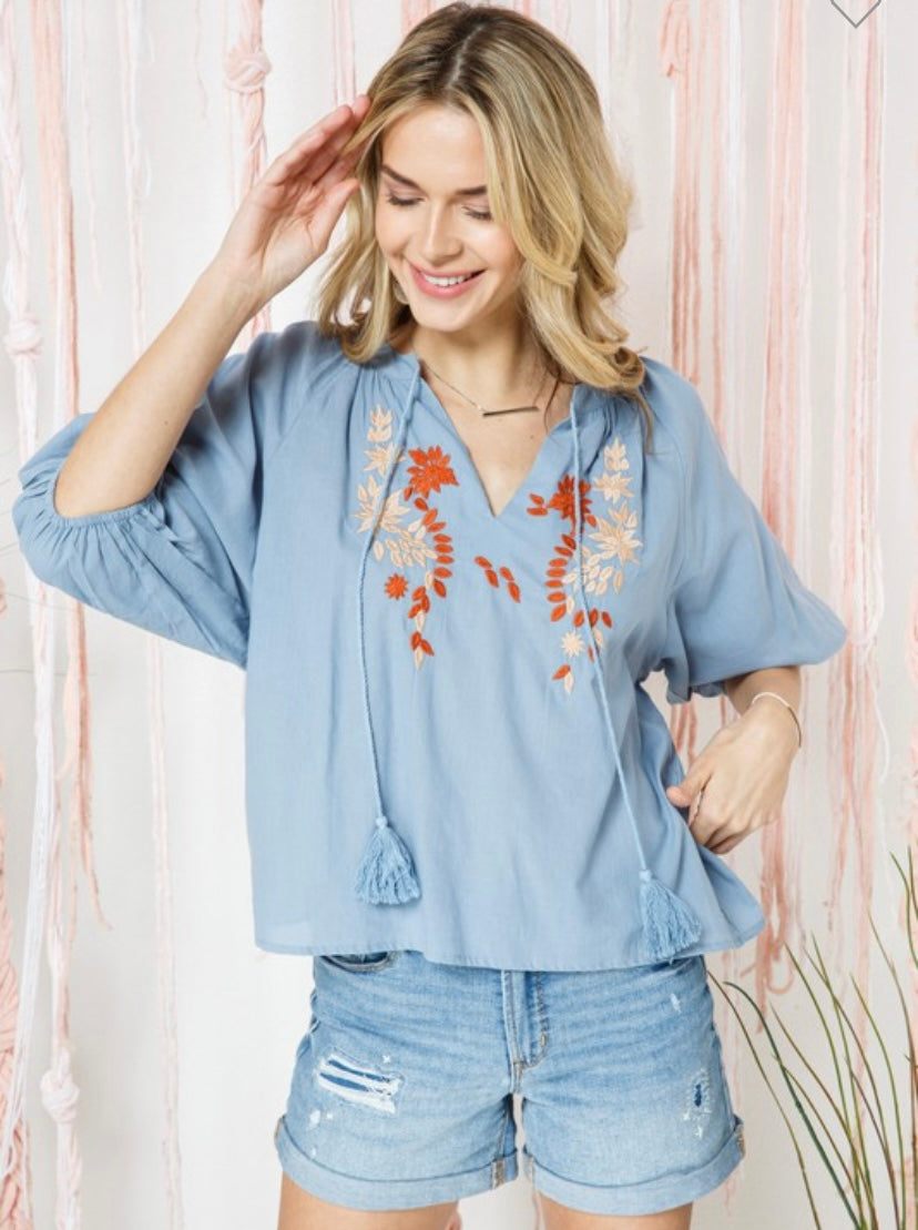 Embroidered Boho Top