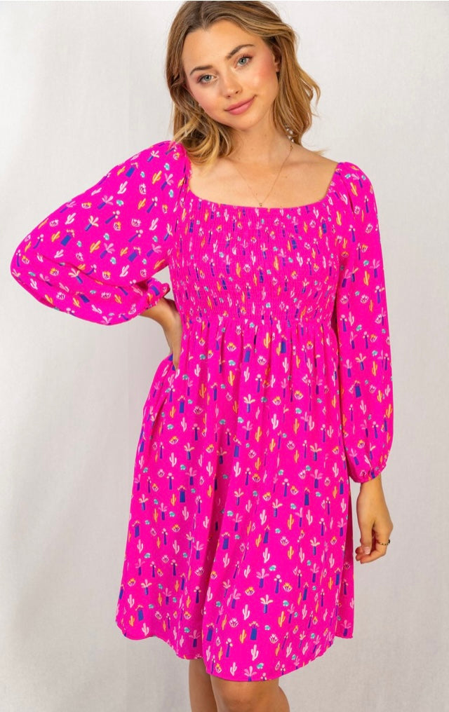 Find a Reason Ruched Dress in Fuschia