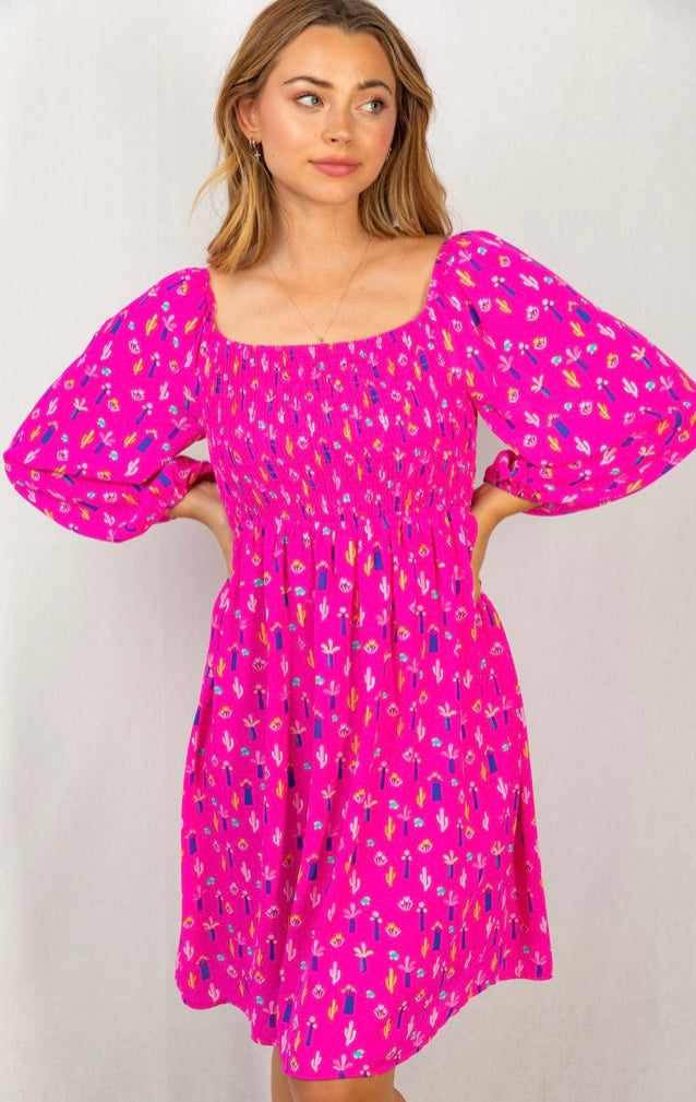 Find a Reason Ruched Dress in Fuschia