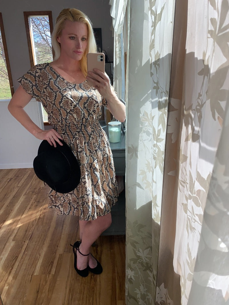 snake print, dress, summer dress, the bellflower boutique, kristy