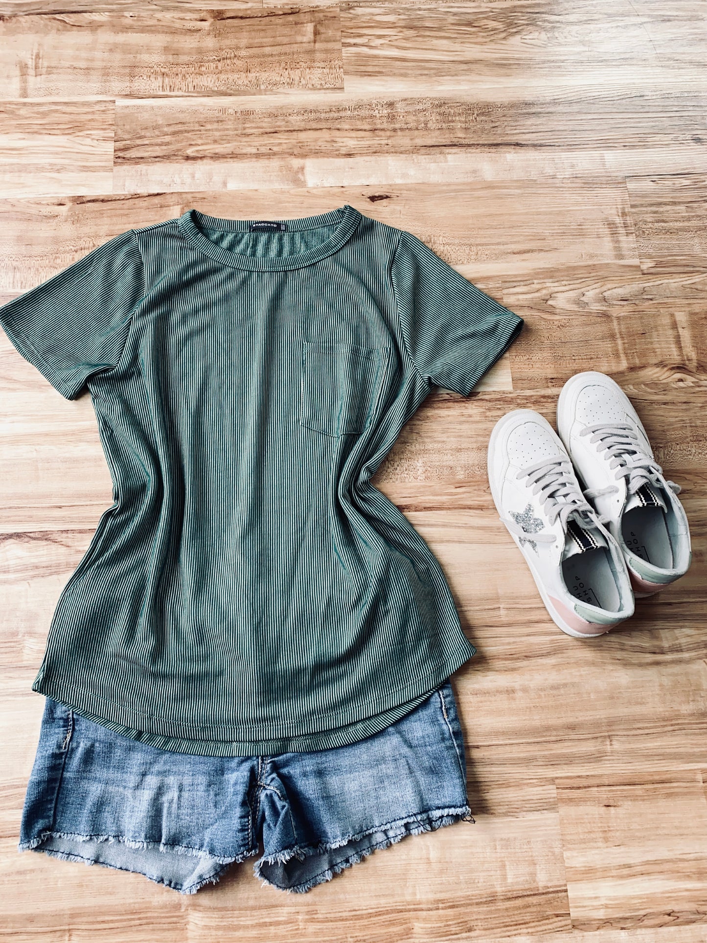 Line Me Up Green Ribbed Tee