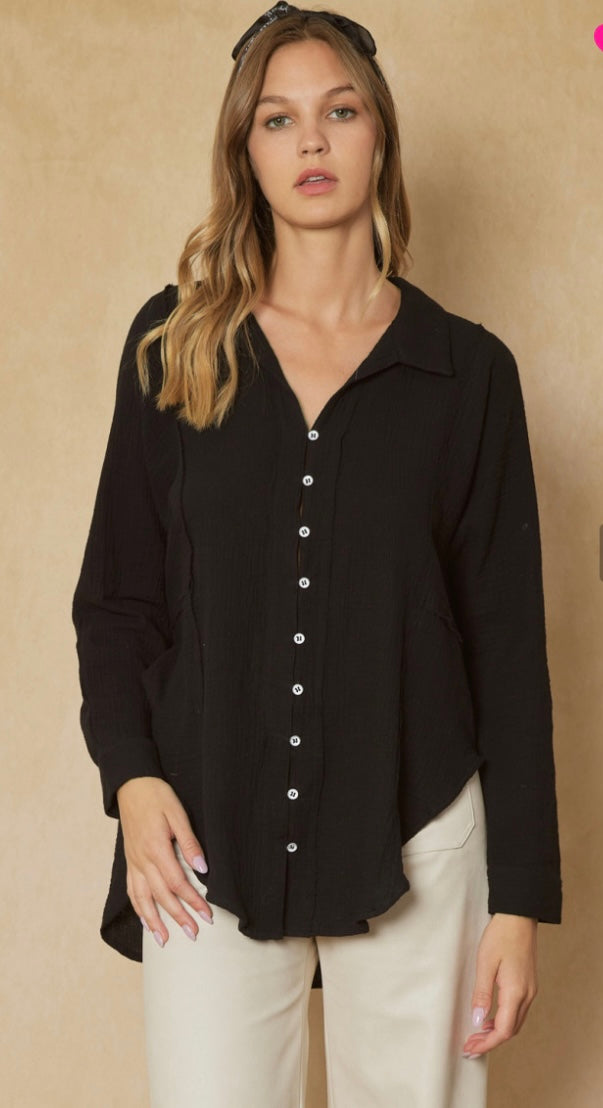 Eliza Black Button Up