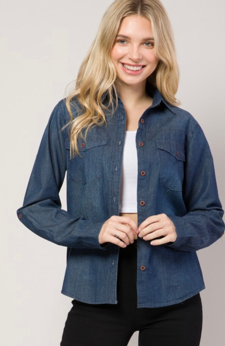 Chambray Button Down Top