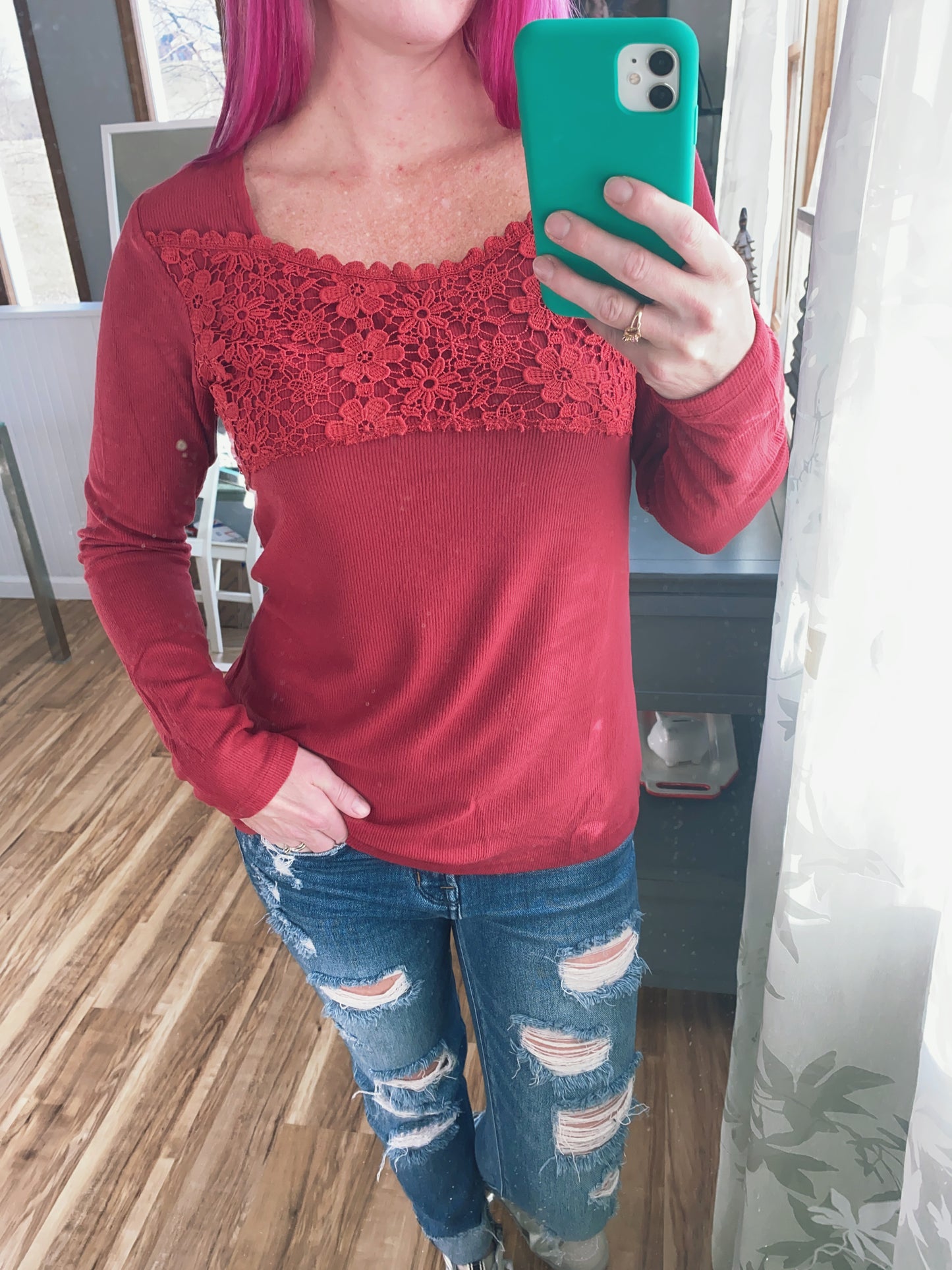 Crochet Top in Cranberry