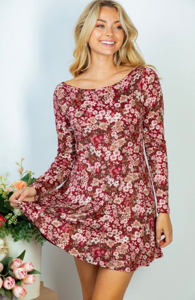 Burgundy Floral Mini Dress