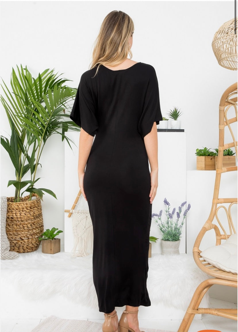 dress, little black dress, lbd, slit dress, summer dress, spring dress, the bellflower boutique, women's clothing, casual dress, back view