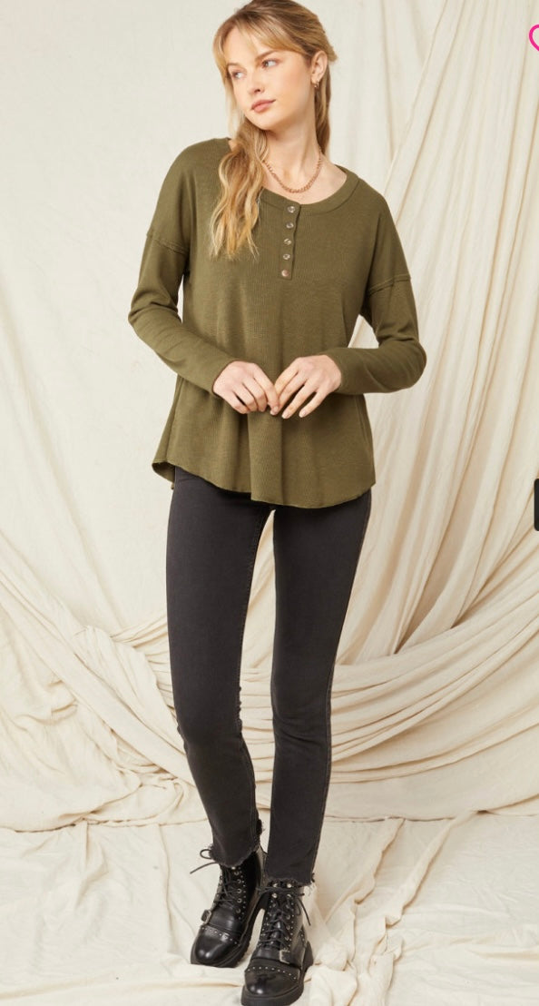 Olive Button Henley