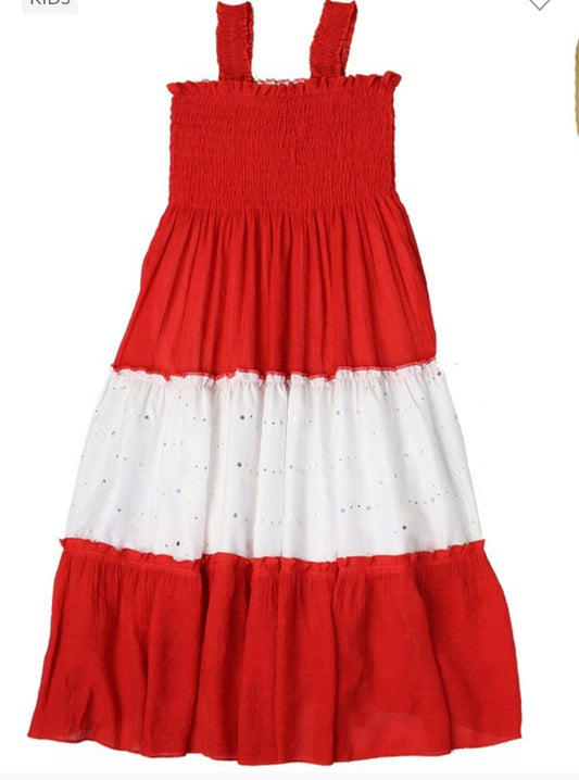 Girls Retro Red Cotton Maxi