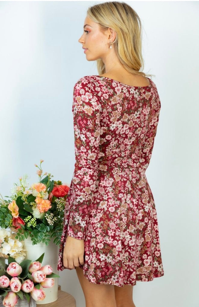 Burgundy Floral Mini Dress